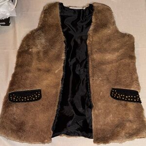 Brown Faux Fur Vest with Black Accents